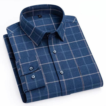 Camisa de Algodón con Microcuádros y Botones para Hombre