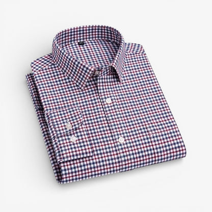 Camisa de Algodón con Microcuádros y Botones para Hombre