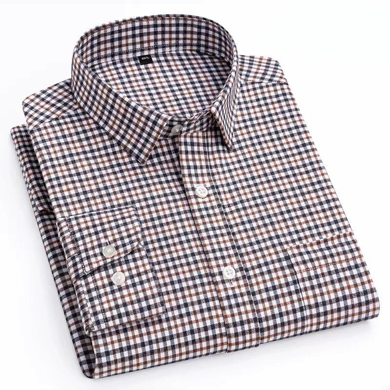 Camisa de Algodón con Microcuádros y Botones para Hombre