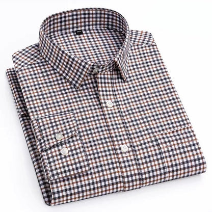 Camisa de Algodón con Microcuádros y Botones para Hombre