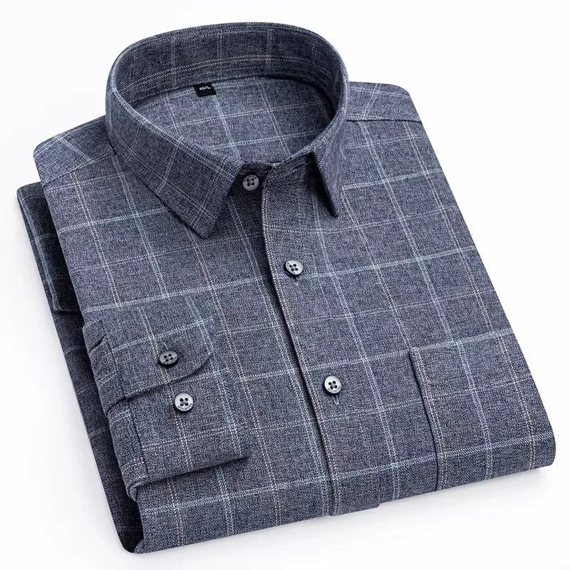 Camisa de Algodón con Microcuádros y Botones para Hombre