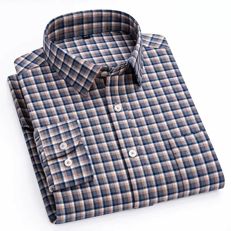 Camisa de Algodón con Microcuádros y Botones para Hombre