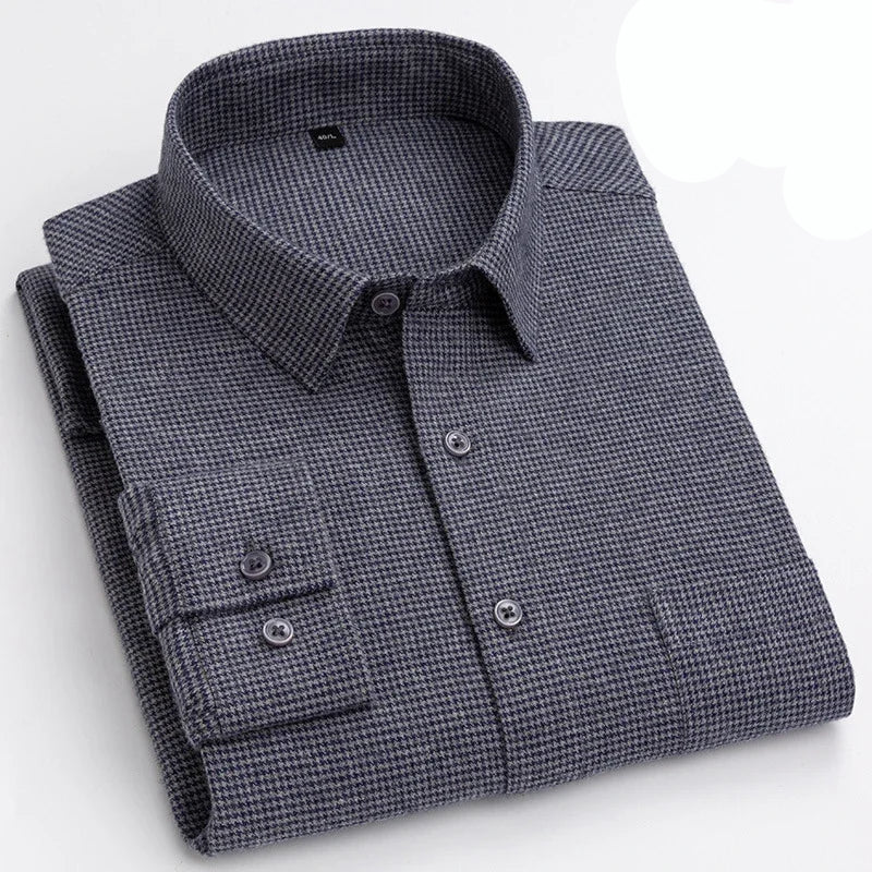 Camisa de Algodón con Microcuádros y Botones para Hombre