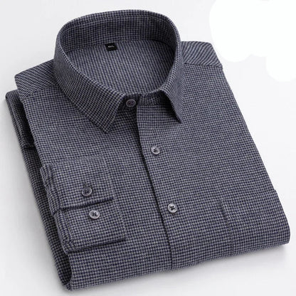 Camisa de Algodón con Microcuádros y Botones para Hombre