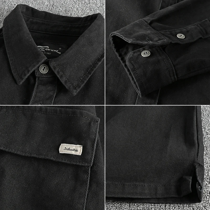Camisa de Manga Larga Cargo Retro Gruesa