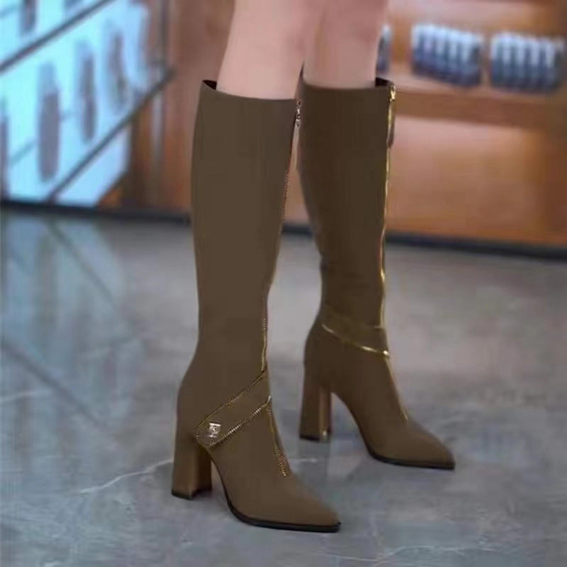 Botas Altas de Punta Fina y Tacón Grueso para Mujer