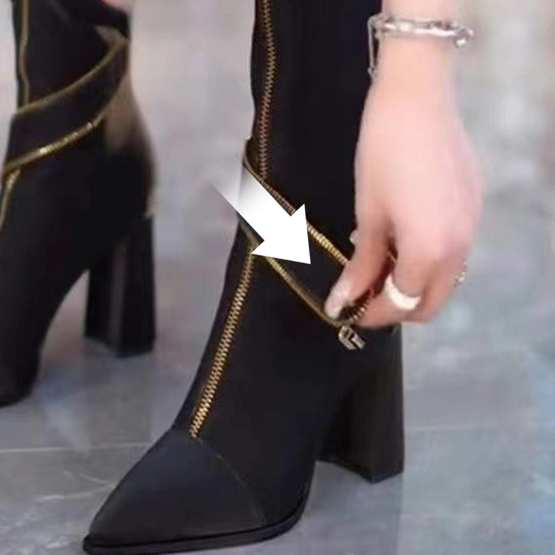 Botas Altas de Punta Fina y Tacón Grueso para Mujer