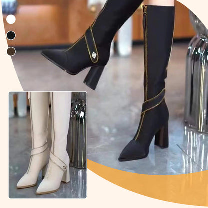 Botas Altas de Punta Fina y Tacón Grueso para Mujer