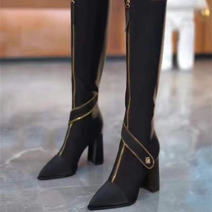 Botas Altas de Punta Fina y Tacón Grueso para Mujer