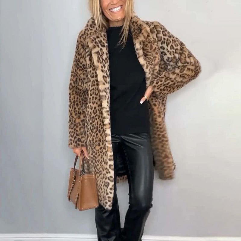 Séverine™ | Chaqueta Midi Estampado Leopardo Elegante