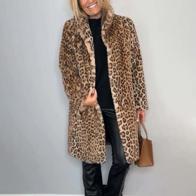 Séverine™ | Chaqueta Midi Estampado Leopardo Elegante