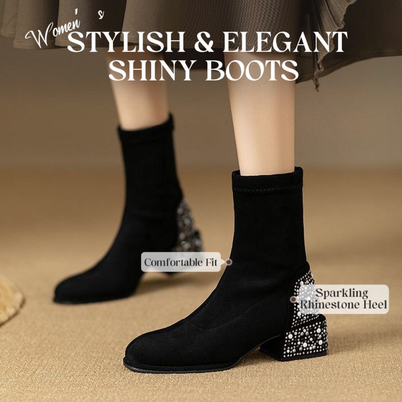 Botines Elegantes para Mujer con Tacón Grueso y Strass