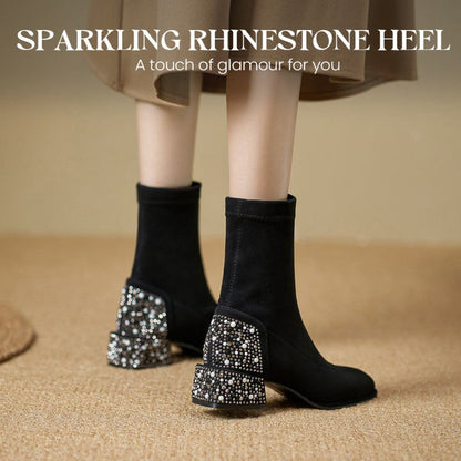 Botines Elegantes para Mujer con Tacón Grueso y Strass