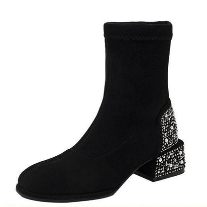 Botines Elegantes para Mujer con Tacón Grueso y Strass