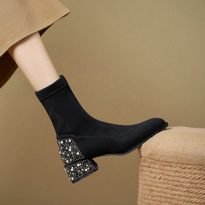 Botines Elegantes para Mujer con Tacón Grueso y Strass