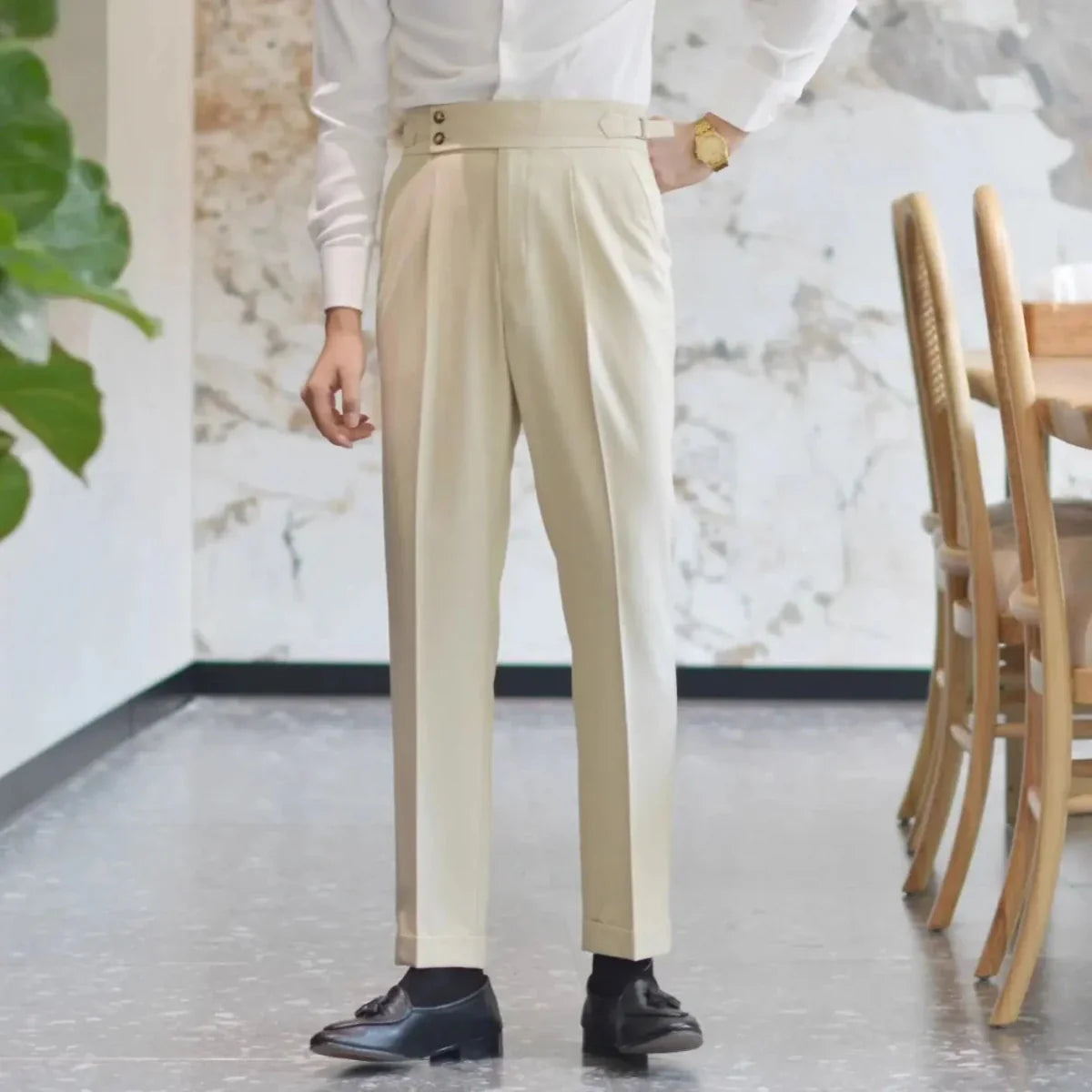 Pantalones de Negocios Rectos de Tiro Alto