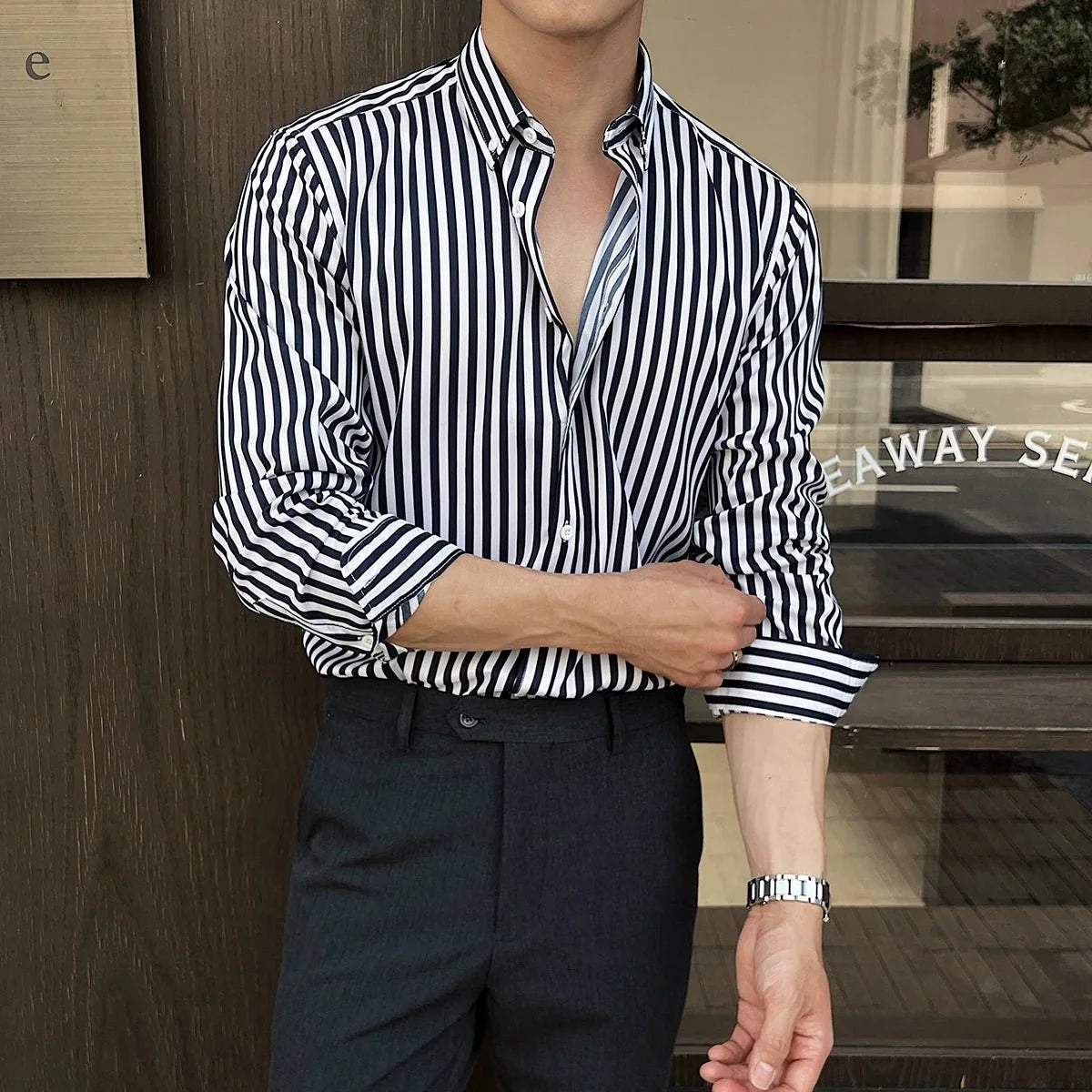 Camisa de Negocios Elegante a Rayas