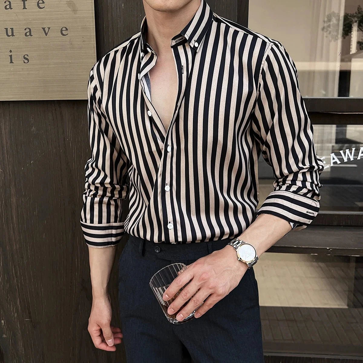 Camisa de Negocios Elegante a Rayas