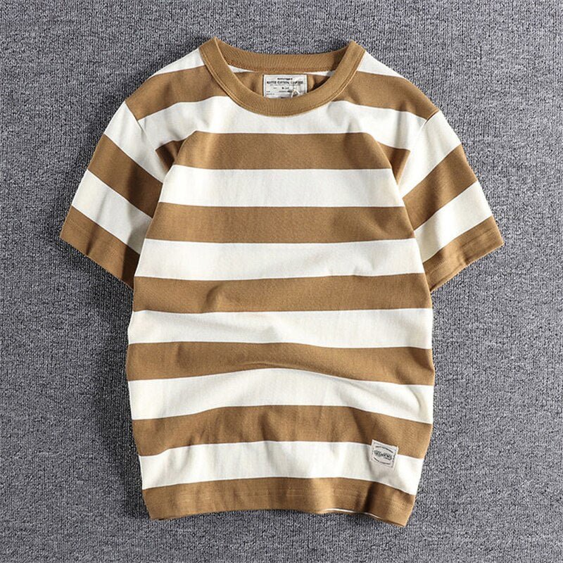 Camiseta de Algodón y Lino a Rayas para Hombre