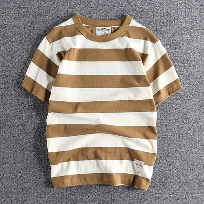 Camiseta de Algodón y Lino a Rayas para Hombre