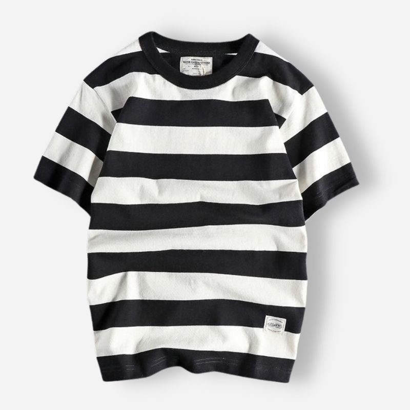 Camiseta de Algodón y Lino a Rayas para Hombre