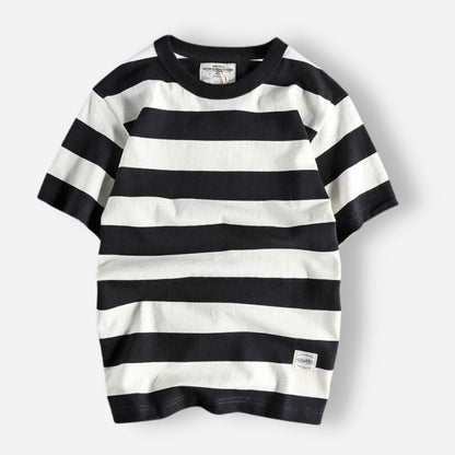 Camiseta de Algodón y Lino a Rayas para Hombre