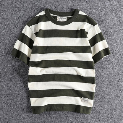 Camiseta de Algodón y Lino a Rayas para Hombre
