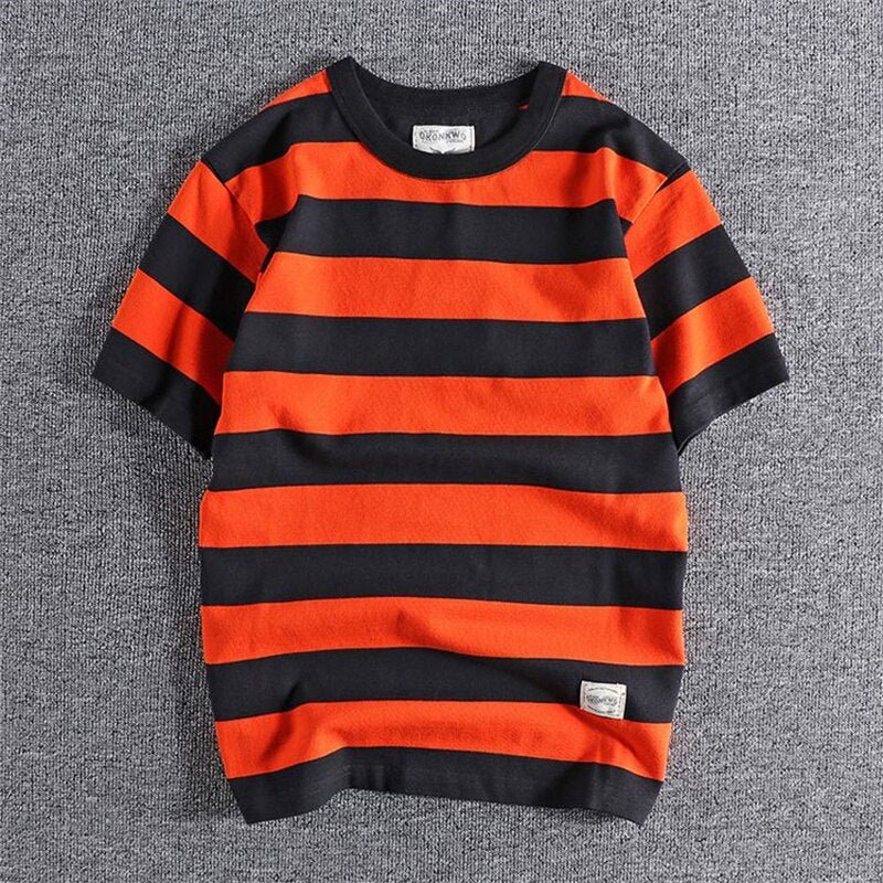 Camiseta de Algodón y Lino a Rayas para Hombre