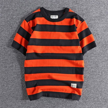 Camiseta de Algodón y Lino a Rayas para Hombre