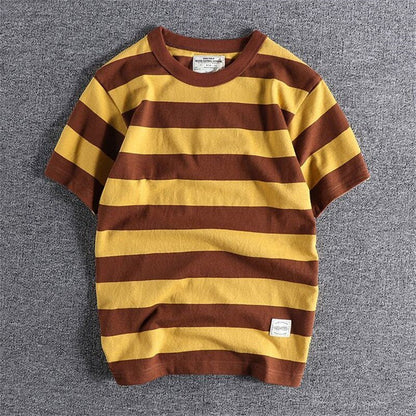 Camiseta de Algodón y Lino a Rayas para Hombre