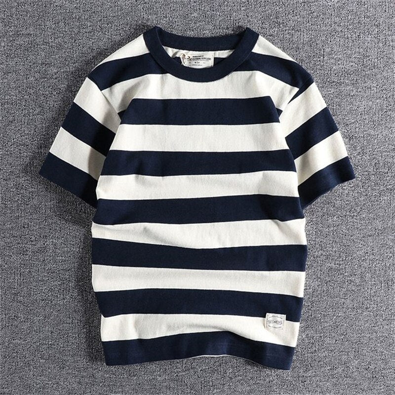 Camiseta de Algodón y Lino a Rayas para Hombre