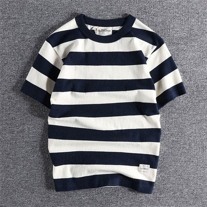 Camiseta de Algodón y Lino a Rayas para Hombre