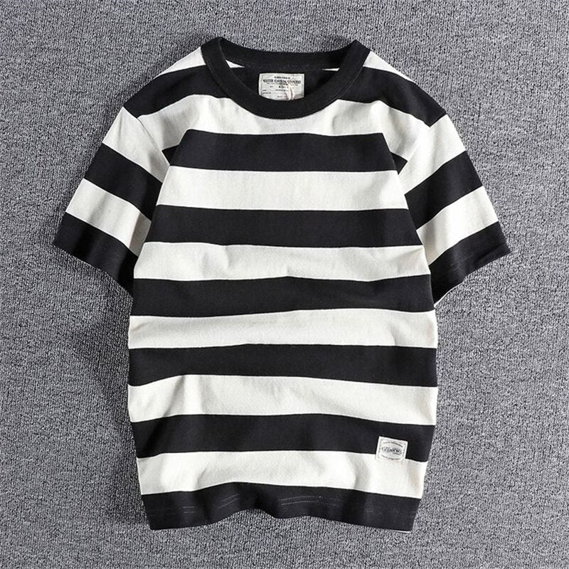 Camiseta de Algodón y Lino a Rayas para Hombre