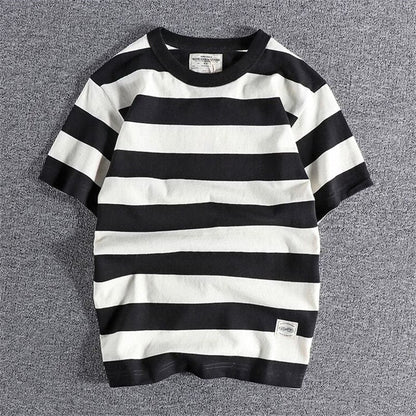Camiseta de Algodón y Lino a Rayas para Hombre