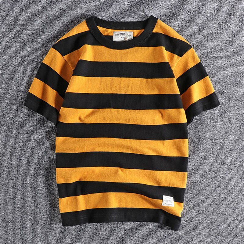 Camiseta de Algodón y Lino a Rayas para Hombre