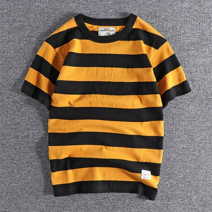 Camiseta de Algodón y Lino a Rayas para Hombre