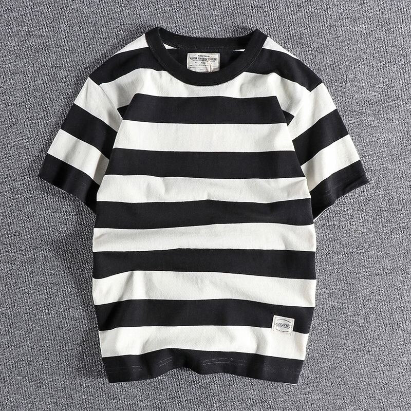 Camiseta de Algodón y Lino a Rayas para Hombre