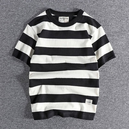 Camiseta de Algodón y Lino a Rayas para Hombre