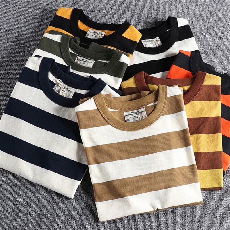 Camiseta de Algodón y Lino a Rayas para Hombre