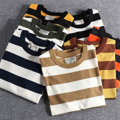 Camiseta de Algodón y Lino a Rayas para Hombre