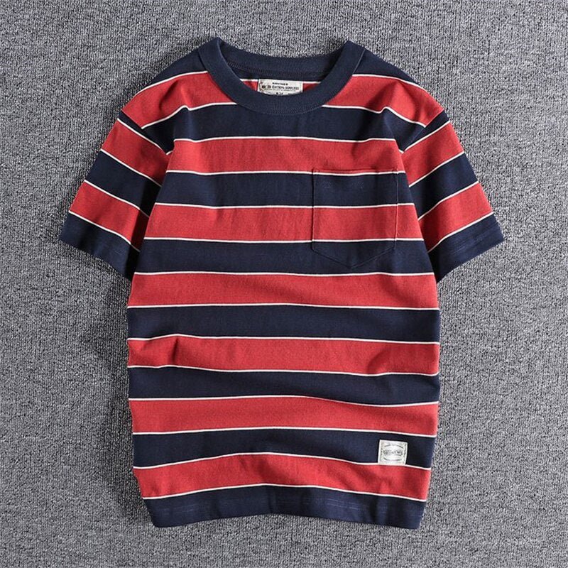 Camiseta de Algodón y Lino a Rayas para Hombre