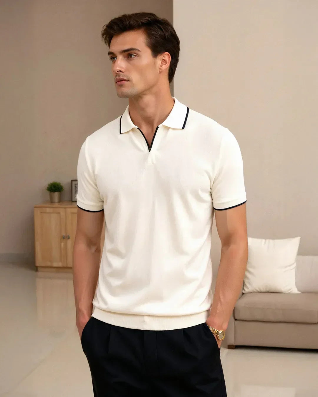 | POLO SUR MESURE EN PIQUÉ AVEC DÉTAILS CONTRASTANTS