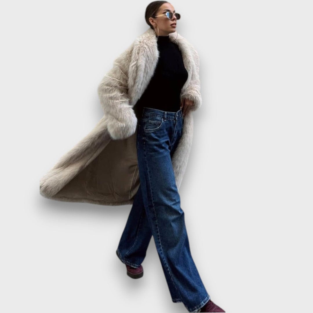 Liviane – Abrigo largo con detalles de pelo sintético estilo couture