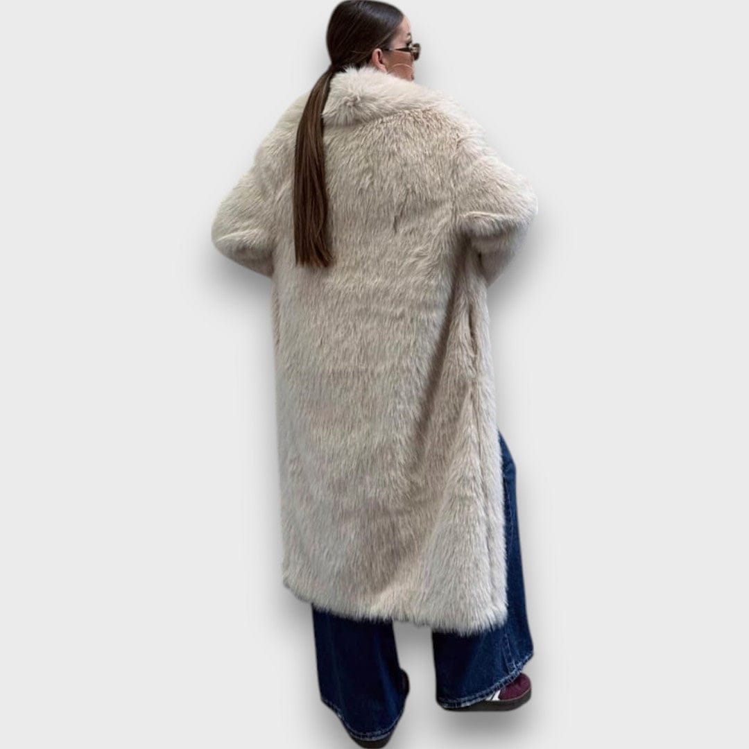 Liviane – Abrigo largo con detalles de pelo sintético estilo couture