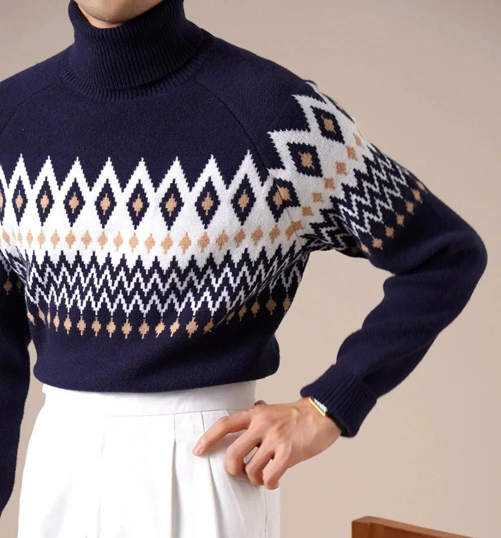 Jersey de Mezcla de Lana con Cuello Vuelto y Rombos
