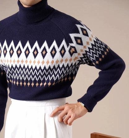 Jersey de Mezcla de Lana con Cuello Vuelto y Rombos