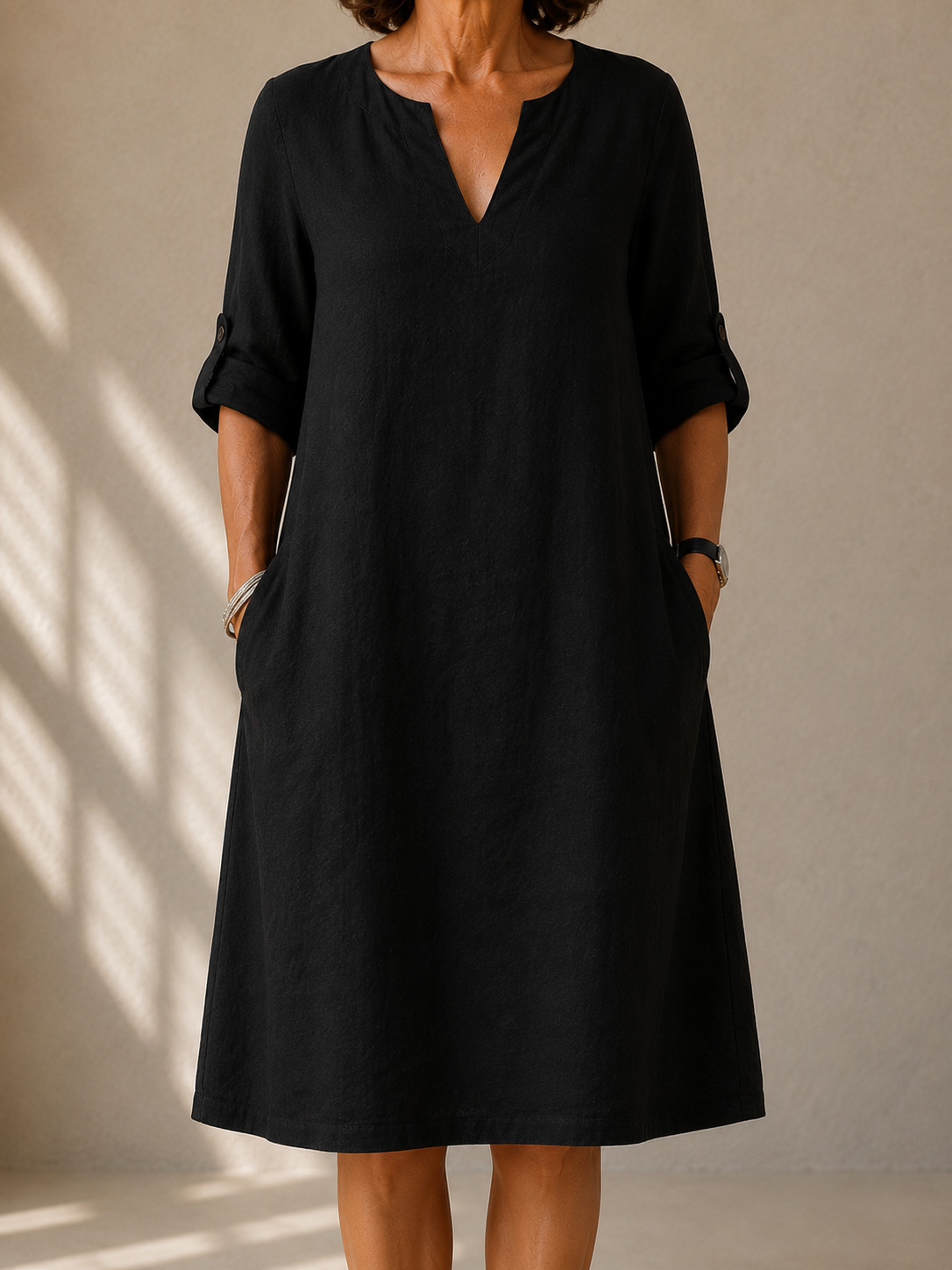 | Robe Droite Manches Ryrossées Pauline