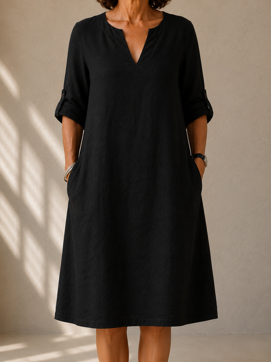 | Robe Droite Manches Ryrossées Pauline